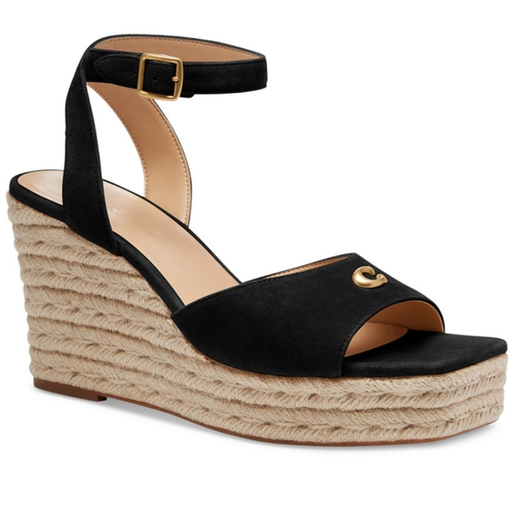 Coach's Espadrille Suede Wedge Sandals - Picture 1 of 5